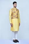 Buy_Arihant Rai Sinha_Yellow Art Silk Printed Flower Mandarin Collar Kurta Set 