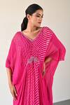 Buy_K-Anshika_Pink Georgette Beads, Sequins Round Neck Gathered Draped Midi Dress _Online_at_Aza_Fashions
