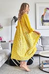 Style Junkiie Yellow Chiffon, Crepe Diamonds Two-tone Kimono Duster Online at Aza Fashions Style Junkiie_Yellow Chiffon, Crepe Diamonds Two-tone Kimono Duster _Online_at_Aza_Fashions