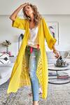 Style Junkiie Yellow Chiffon, Crepe Diamonds Two-tone Kimono Duster at Aza Fashions Style Junkiie_Yellow Chiffon, Crepe Diamonds Two-tone Kimono Duster _at_Aza_Fashions