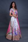 Shop_Priti Sahni_Ivory Organza Handpainted Sequin V Neck Hand Floral Bridal Lehenga _Online_at_Aza_Fashions