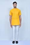 Buy_Arihant Rai Sinha_Yellow Kurta Cotton Plain Solid Pant Set _Online_at_Aza_Fashions