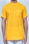 Shop_Arihant Rai Sinha_Yellow Kurta Cotton Plain Solid Pant Set _Online_at_Aza_Fashions