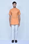 Shop_Khwaab by Sanjana Lakhani_Orange Kurta Cotton Plain Short Set_Online_at_Aza_Fashions