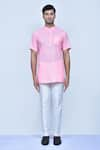 Shop_Arihant Rai Sinha_Pink Kurta Cotton Plain Mandarin Collar Short Set _Online_at_Aza_Fashions