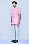 Arihant Rai Sinha_Pink Kurta Cotton Plain Mandarin Collar Short Set _at_Aza_Fashions