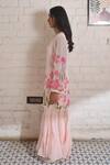 Buy_Meghstudio_Pink Kurta And Sharara Georgette Hand Painted Floral V Kyari Set  _Online_at_Aza_Fashions