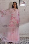 Meghstudio_Pink Kurta And Sharara Georgette Hand Painted Floral V Kyari Set  _Online