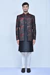 Buy_Arihant Rai Sinha_Black Kurta And Pant Art Silk Printed Flower Prince Coat & Set _Online_at_Aza_Fashions