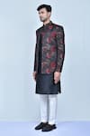 Shop_Arihant Rai Sinha_Black Kurta And Pant Art Silk Printed Flower Prince Coat & Set _Online_at_Aza_Fashions