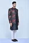 Arihant Rai Sinha_Black Kurta And Pant Art Silk Printed Flower Prince Coat & Set _at_Aza_Fashions