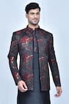 Buy_Arihant Rai Sinha_Black Kurta And Pant Art Silk Printed Flower Prince Coat & Set 