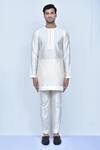 Buy_Arihant Rai Sinha_Cream Art Silk Plain Mandarin Collar Short Kurta Set _Online_at_Aza_Fashions