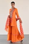 Buy_k-anshika_Coral Georgette Leheriya Beads Round Neck Kurta Set With Pattern Dupatta _Online_at_Aza_Fashions