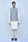 Shop_Arihant Rai Sinha_Blue Cotton Silk Printed Geometric Bundi And Kurta Set _Online_at_Aza_Fashions