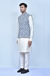 Arihant Rai Sinha_Blue Cotton Silk Printed Geometric Bundi And Kurta Set _at_Aza_Fashions