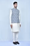 Buy_Arihant Rai Sinha_Blue Cotton Silk Printed Geometric Bundi And Kurta Set 