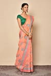 Buy_Nazaakat by Samara Singh_Peach Cotton Silk Woven Floral Banarasi Vine Saree_Online_at_Aza_Fashions