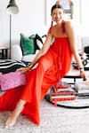 Style Junkiie_Red Double Georgette Tassel Ornamentation Asymmetric Hem Jumpsuit  _Online_at_Aza_Fashions