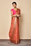 Buy_Nazaakat by Samara Singh_Orange Saree Banarasi Cotton Silk Mina Jaal Woven Floral _Online_at_Aza_Fashions