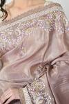 Mehar_Beige Organza, Tissue Cut Work, Sequins Flower Embroidered Saree  _at_Aza_Fashions