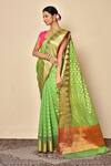 Buy_Nazaakat by Samara Singh_Green Saree Banarasi Cotton Chanderi Silk Woven Geometric Pattern_Online_at_Aza_Fashions