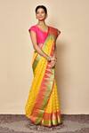 Buy_Nazaakat by Samara Singh_Yellow Saree Banarasi Cotton Chanderi Silk Woven Geometric Pattern_Online_at_Aza_Fashions