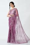 mehar_Purple Organza Hand Embroidery Floral Sequin Saree _Online_at_Aza_Fashions
