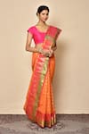 Buy_Nazaakat by Samara Singh_Orange Saree Banarasi Cotton Chanderi Silk Woven Geometric Pattern_Online_at_Aza_Fashions