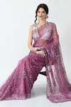 Buy_mehar_Purple Organza Hand Embroidery Floral Sequin Saree _Online_at_Aza_Fashions