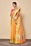 Buy_Nazaakat by Samara Singh_Yellow Saree Banarasi Cotton Chanderi Silk Woven Geometric Pattern_Online_at_Aza_Fashions