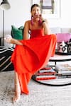 Buy_Style Junkiie_Red Double Georgette Tassel Ornamentation Asymmetric Hem Jumpsuit  _Online_at_Aza_Fashions