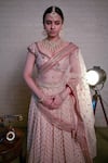 Buy_Priti Sahni_Pink Silk, Georgette, Tulle Sequins, Zari Sweetheart Embroidered Lehenga Set _Online_at_Aza_Fashions