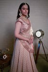 Shop_Priti Sahni_Pink Silk, Georgette, Tulle Sequins, Zari Sweetheart Embroidered Lehenga Set _Online_at_Aza_Fashions