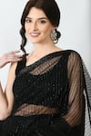 mehar_Black Net Hand Embroidery Cutdana Stripe Pattern Saree  _at_Aza_Fashions