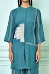 Shop_Khwaab by Sanjana Lakhani_Green Muslin Threadwork Mandarin Collar Short Kurta With Pant _Online_at_Aza_Fashions