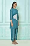 Khwaab by Sanjana Lakhani_Green Muslin Threadwork Mandarin Collar Short Kurta With Pant _at_Aza_Fashions