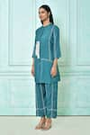 Buy_Khwaab by Sanjana Lakhani_Green Muslin Threadwork Mandarin Collar Short Kurta With Pant 