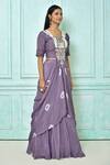 Buy_Samyukta Singhania_Purple Lehenga Chinon Chiffon, Top Russian Embroidered Asymmetric Blouse With_Online_at_Aza_Fashions