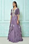 Samyukta Singhania_Purple Lehenga Chinon Chiffon, Top Russian Embroidered Asymmetric Blouse With_Online_at_Aza_Fashions