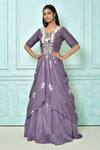 Buy_Samyukta Singhania_Purple Lehenga Chinon Chiffon, Top Russian Embroidered Asymmetric Blouse With_at_Aza_Fashions