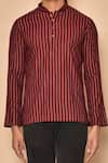 Aryavir Malhotra_Maroon Cotton Stripe Pattern Short Kurta _Online_at_Aza_Fashions