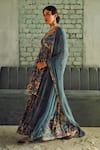 Buy_KARAJ JAIPUR_Grey Kurta And Sharara- Muslin Printed Botanical Patterns V Neck Flared Set _Online_at_Aza_Fashions