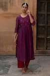 Buy_Yati_Purple Kurta  Silk Chanderi Hand Embroidered Zardosi V A-line Set _Online_at_Aza_Fashions