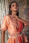 Kesar Studio_Peach Dupion Silk Peplum Top Skirt Set_Online_at_Aza_Fashions