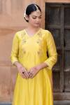 Shop_Yati_Yellow Kurta  Silk Chanderi Hand Embroidered Zardosi V Neck A-line Set_Online_at_Aza_Fashions