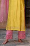 Yati_Yellow Kurta  Silk Chanderi Hand Embroidered Zardosi V Neck A-line Set_at_Aza_Fashions