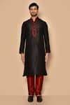 Buy_Arihant Rai Sinha_Black Silk Embroidery Placed Paisley Pattern Kurta Churidar Set _Online_at_Aza_Fashions
