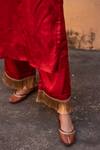 Shop_Avaasya Jaipur_Red Gabardine, Silk Fringe, Embroidery Sleeve Embellished Kurta And Pant Set  