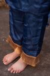 Avaasya Jaipur_Blue Gabardine, Silk Fringe, Tassels V-neck Sleeve Hem Kurta And Pant Set _at_Aza_Fashions
